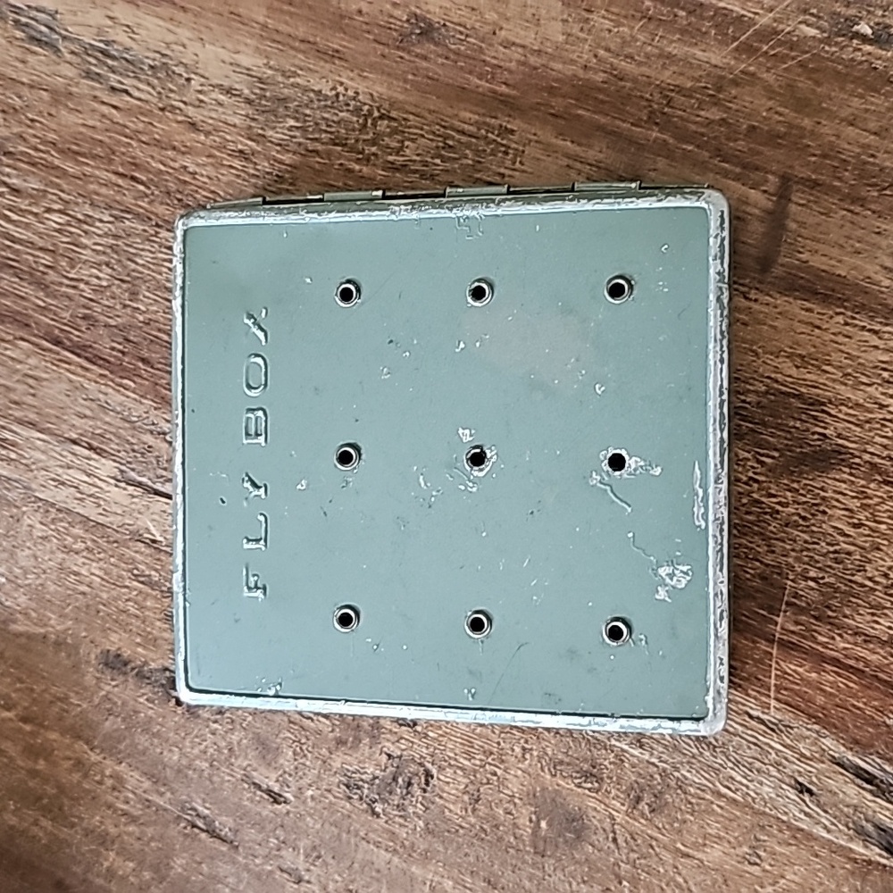 Vintage green metal aluminum perforated fly box